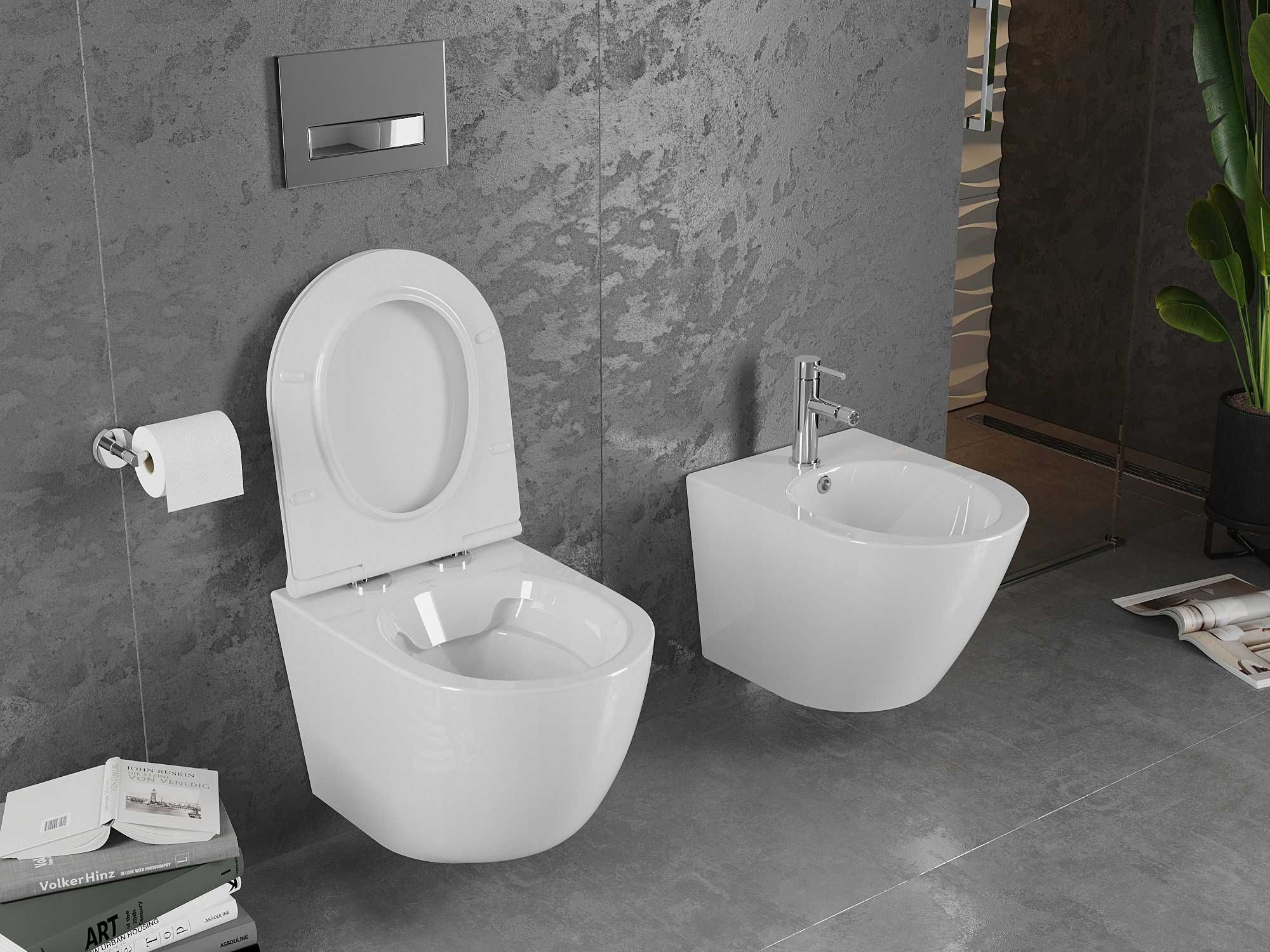 Miska WC CATANIA + Bidet deska duroplast rimless WŁOCHY nano coating
