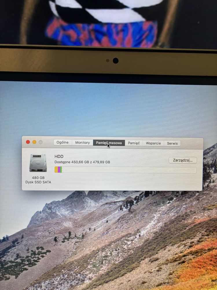 Macbook pro 15 cali intel core i7 8 gb ramu 480 gb pamieci