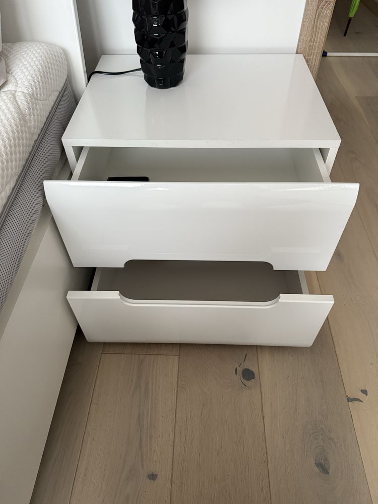 Dwie szafki nocne Azteca Trio 50 cm z 2 szufladami biały połysk