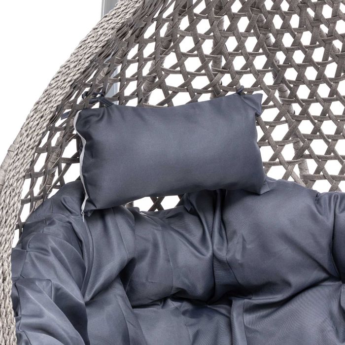 FOTEL WISZĄCY ogrodowy bujany kosz kokon - SZARY GRUBY SPLOT Premium