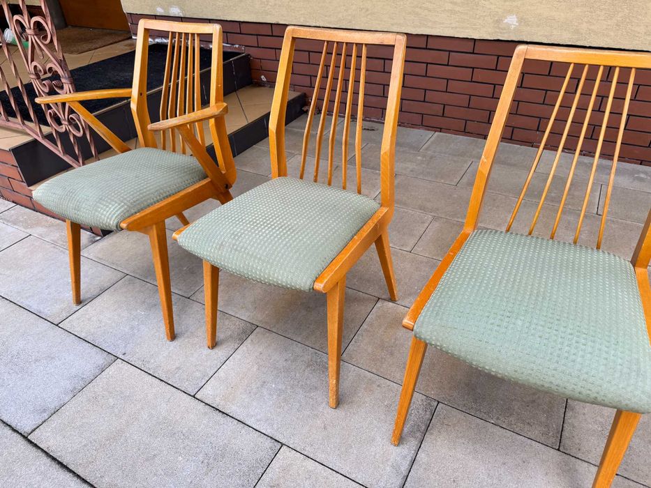 krzesła proste stół pokojowe kuchenne solidne drewniane art deco  prl