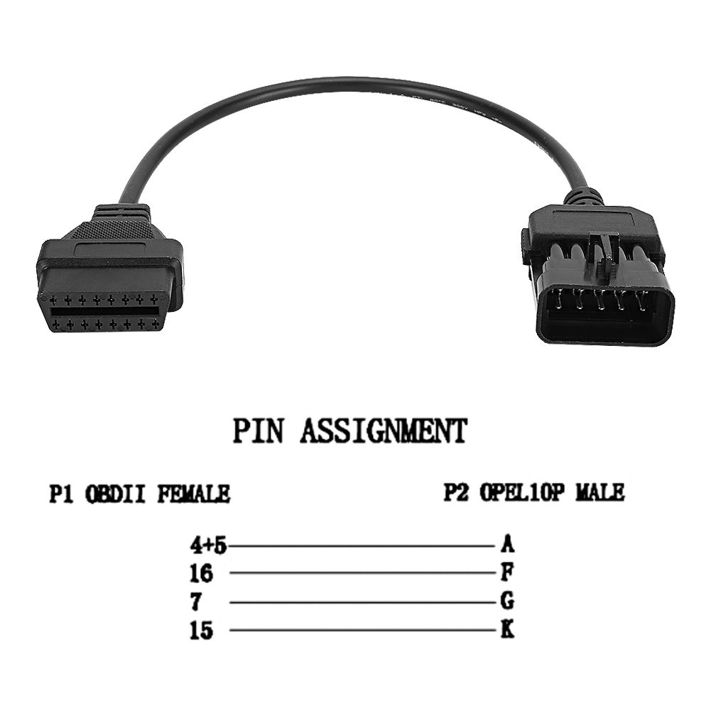 K19 Cabo Adaptador Diagnóstico Opel OBD2 10pin - 16pin