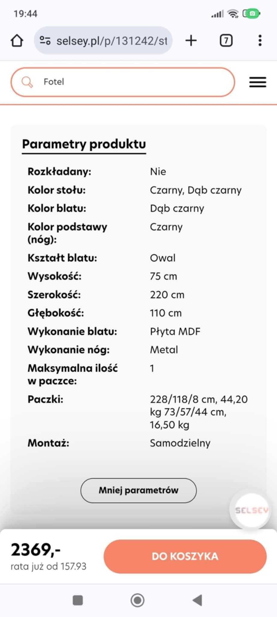 Stół Pestiter 110 na 220 cm.