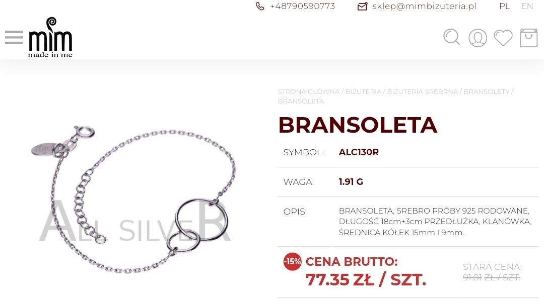 Naszyjnik, bransoletka, srebrne, bransoleta, srebro, Mim 925, kółka