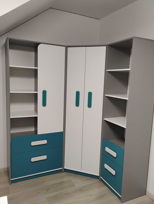 Meble dziecięce/ młodzieżowe biało szaro turkusowe