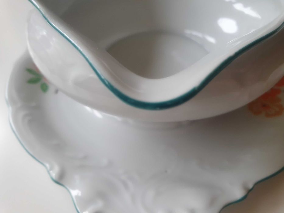 Sosjerka stary zestaw z pomarańczowym kwiatkiem PRL WAWEL