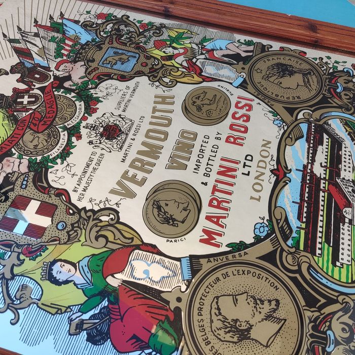 Grande quadro antigo espelhado publicitário da Martini Vermouth - vint
