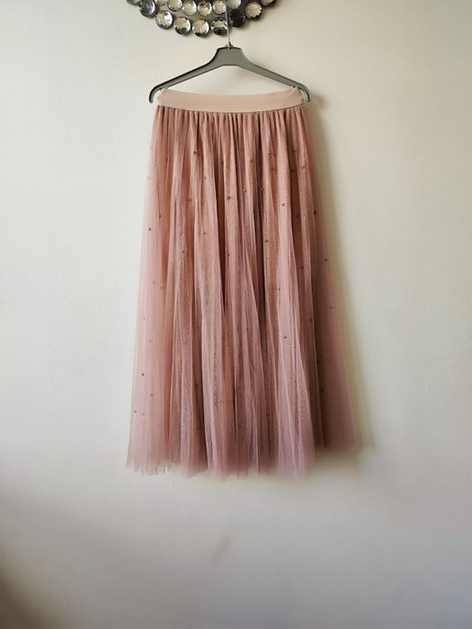 Tiulowa spódnica MIDI maxi Zara S koraliki złota bajkowa .