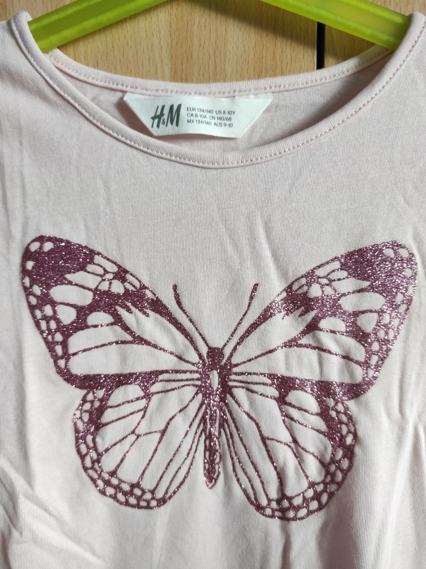 Nowa sukienka różowa motyl brokat H&M 134/140