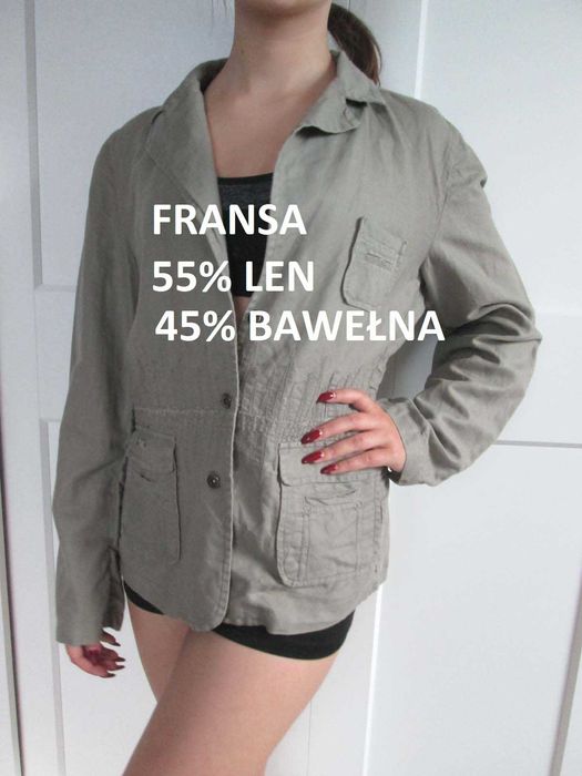 Fransa lniany żakiet marynarka vintage len bawełna L 40