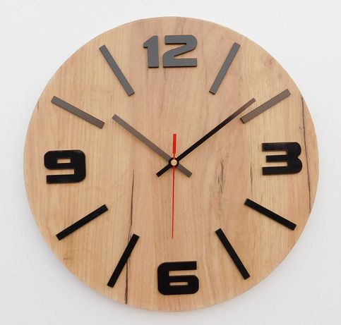 Zegar ścienny drewniany dąb craft złoty piękny duży 50 cm.