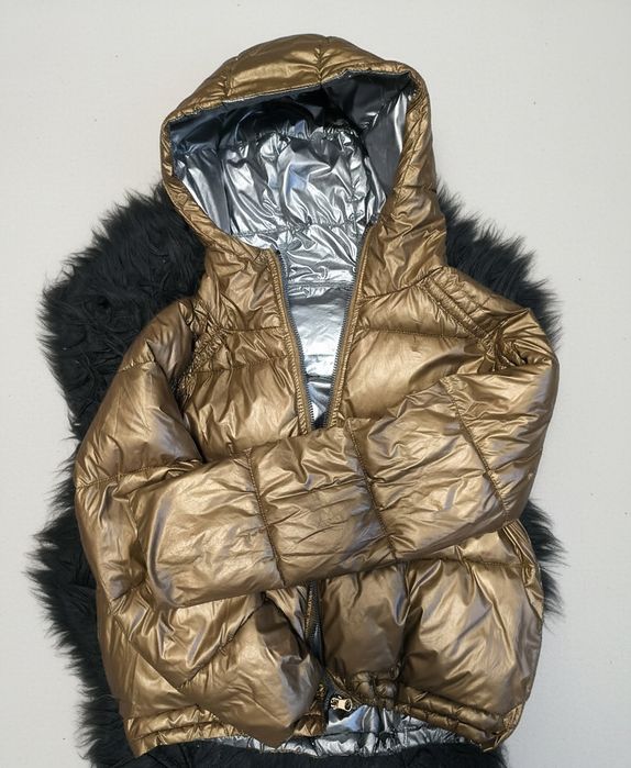 Srebna złota kurtka zimowa z kapturem