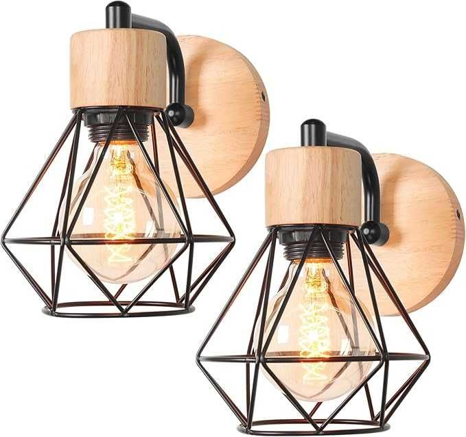 TOKIUS Zestaw 2 ściennych lamp z metalu i drewna, E27, regulowane
