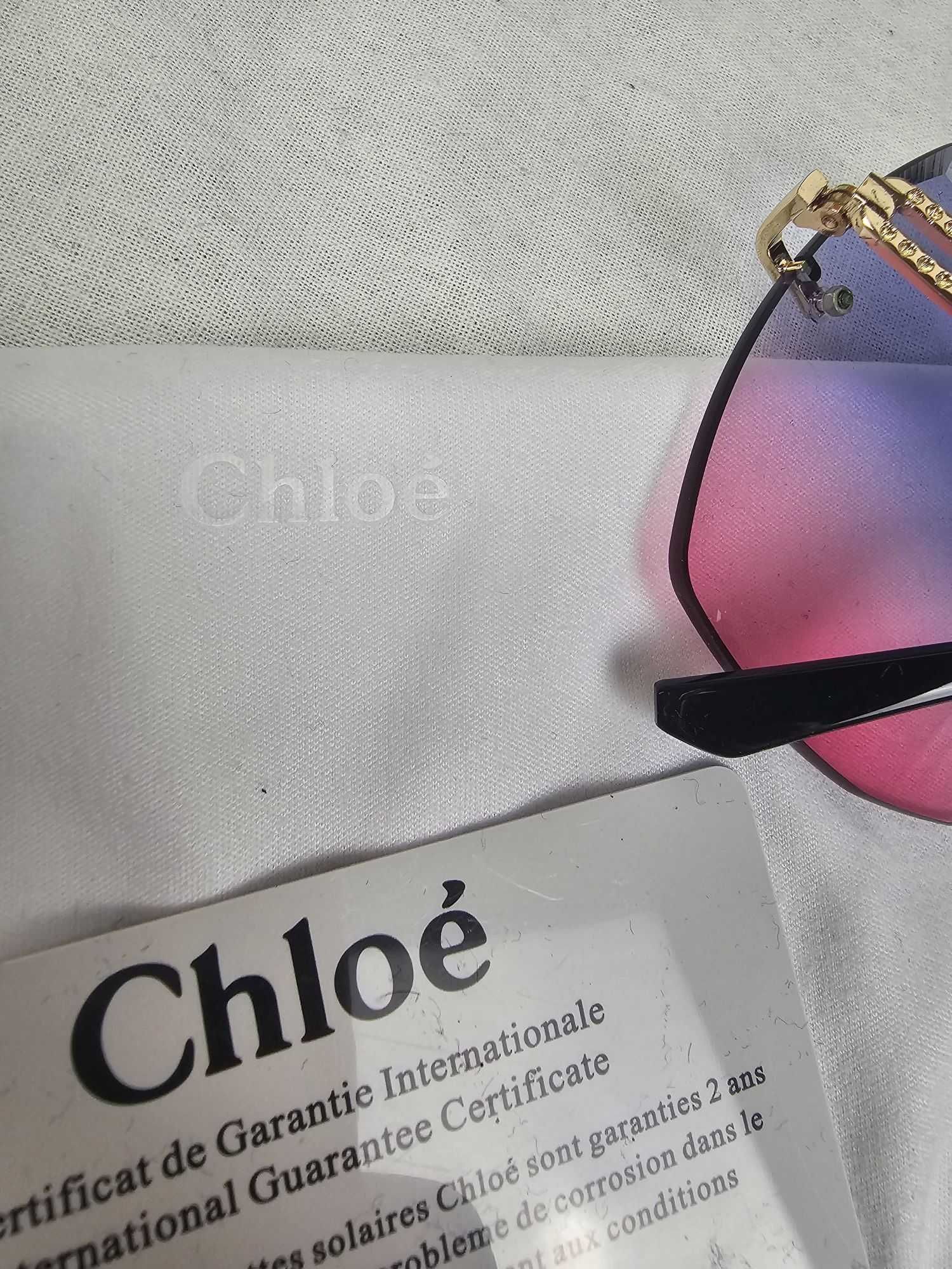 Okulary przeciwsłoneczne Zestaw Chloe logowane pudełko etui karta