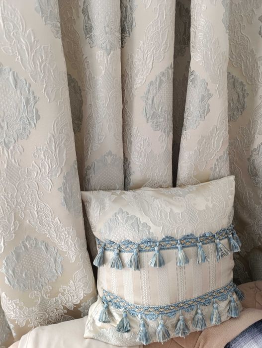 Штори порт'єрні молочно, сіро-блакитні 248*133