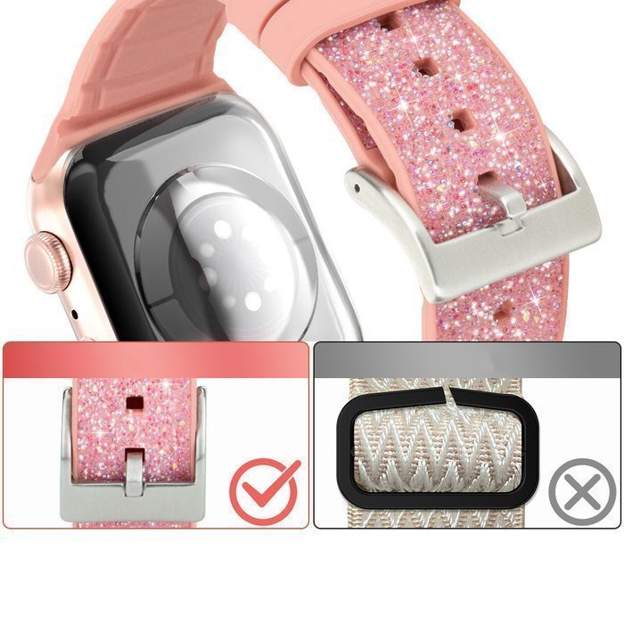 Pasek Bransoletka Kingxbar Crystal Fabric - Różowy dla Apple Watch