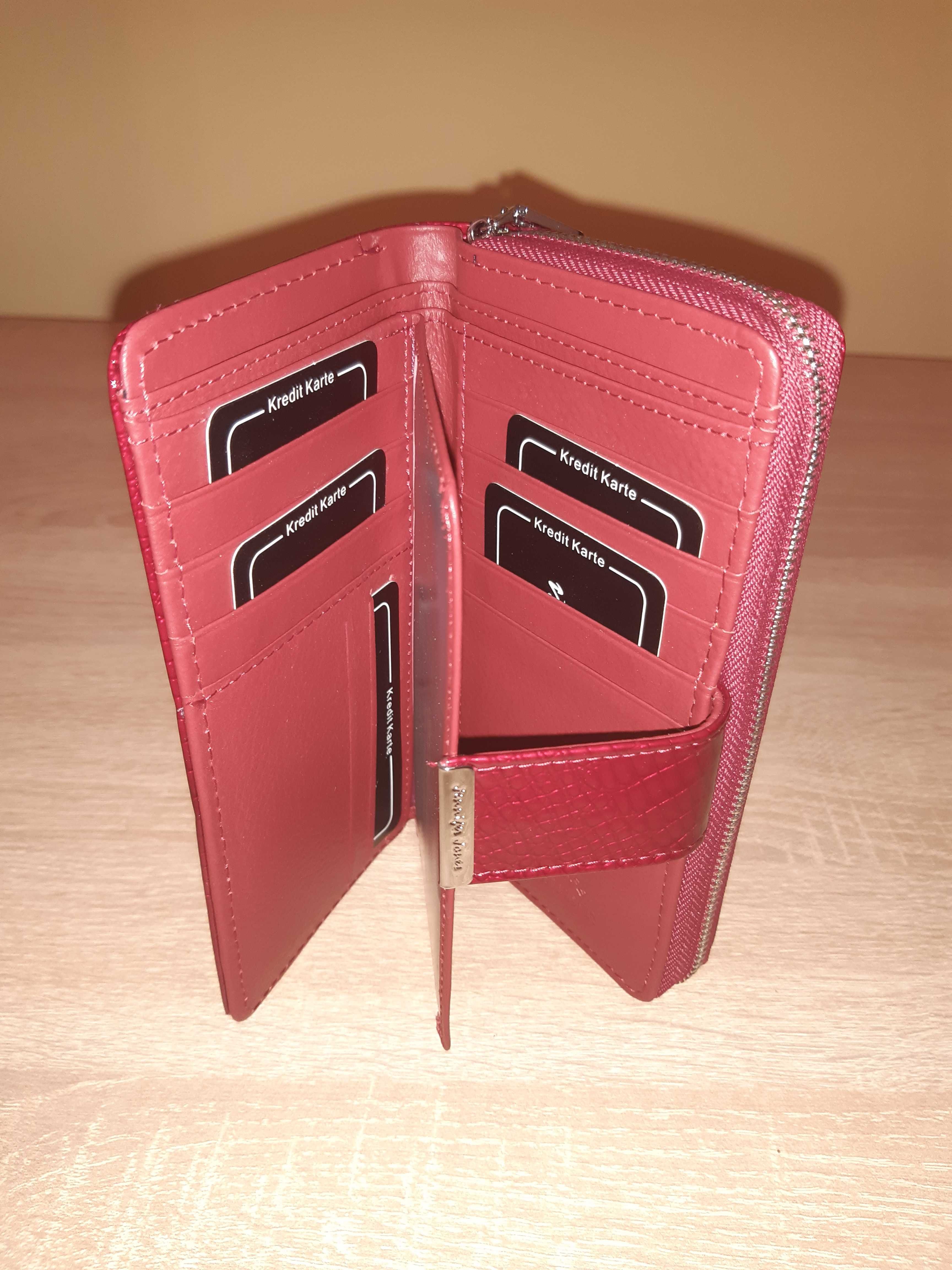 Jennifer Jones skórzany portfel damski czerwony 5280-2 (nowy)