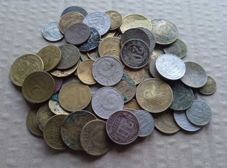 Монеты дореформа СССР 75 шт коп на чистку, эксперименты.
