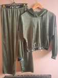 Dres welurowy khaki,krótka bluza ,szerokie spodnievod S do L