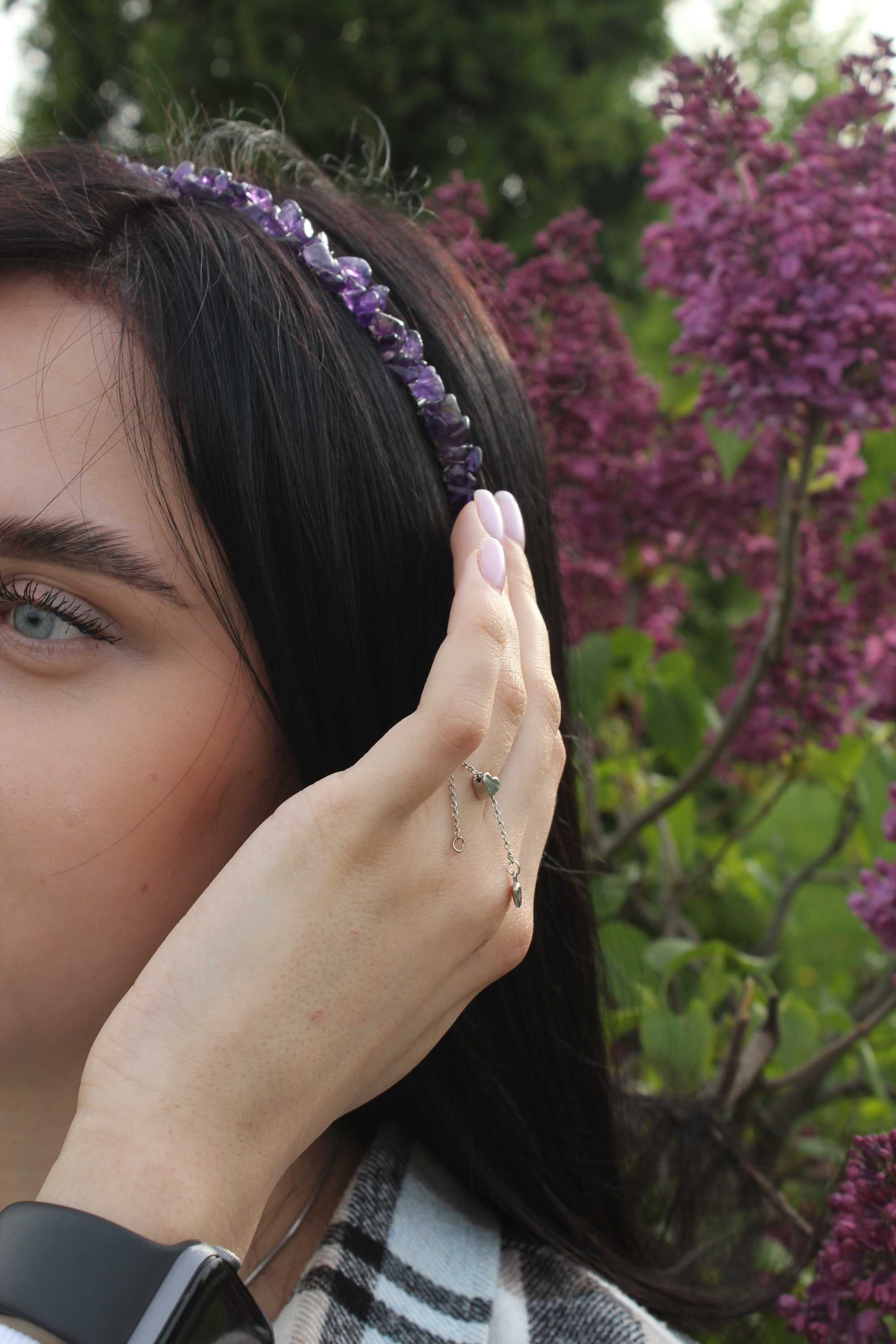 Аметистова тіара з натурального каміння/фіолетовий обруч для волосся