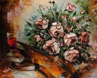 Kowalik - " Skrzypce i róże " 60x50cm obraz olejny martwa natura