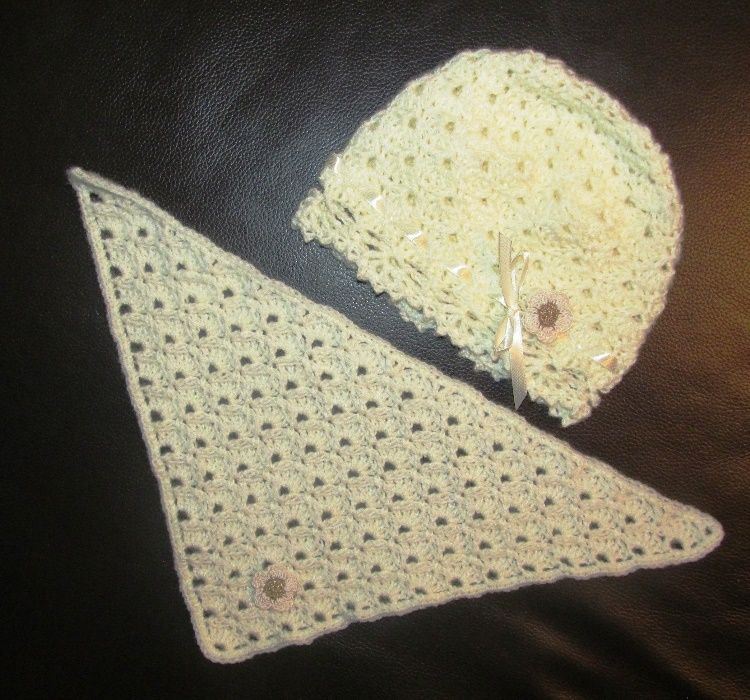 Komplet ażurowy czapka chustka 42-44 czapeczka chusteczka handmade