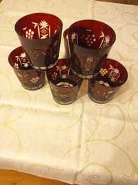 Kryształowe szklanki do whisky,drinków -rubinowe lata 70, 6 szt