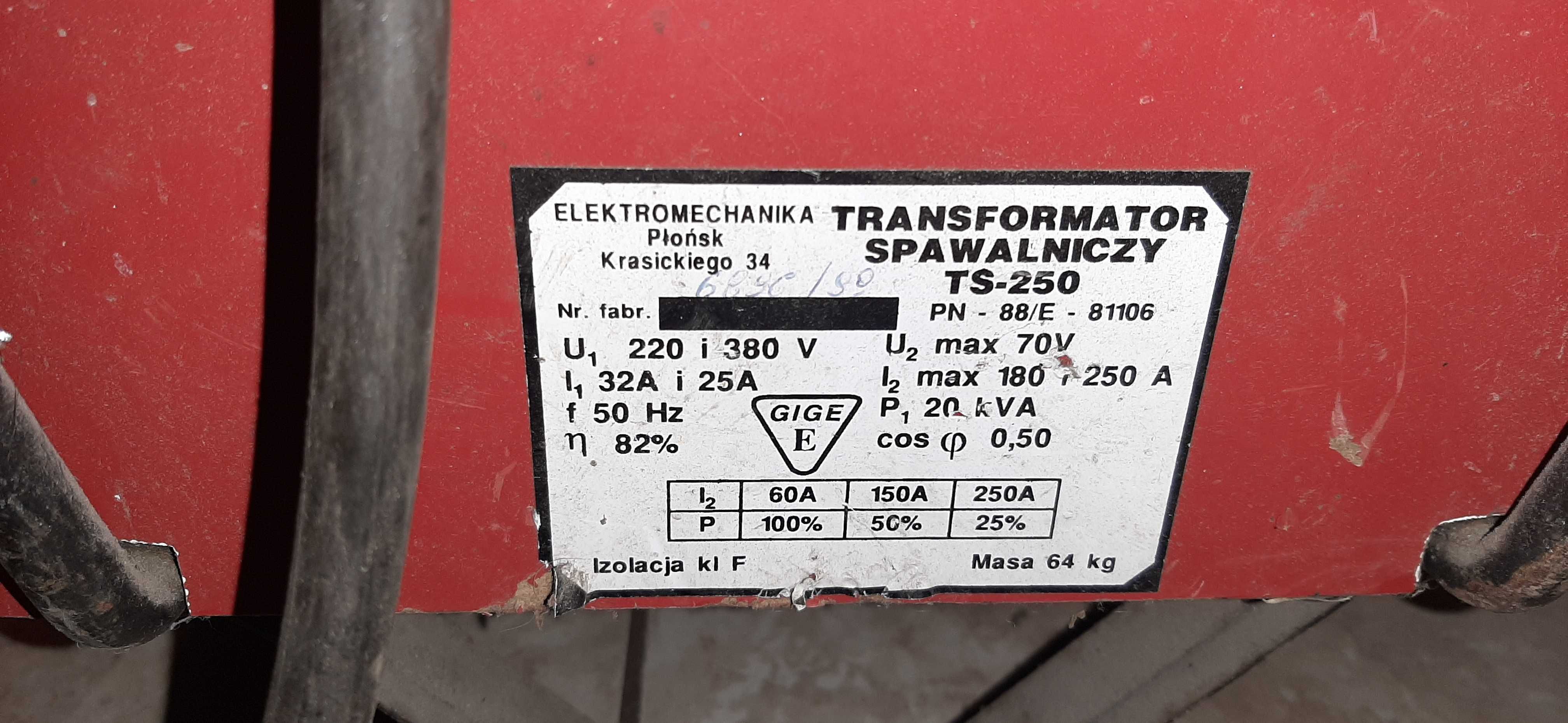 Spawarka transformatorowa TS-250 zwojona miedzią