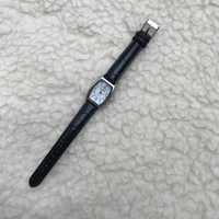 Stary srebrny zegarek czarny pasek Hera & Luna Quartz, vintage
