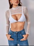 SHEIN Top biała bluzka damska prześwitująca S