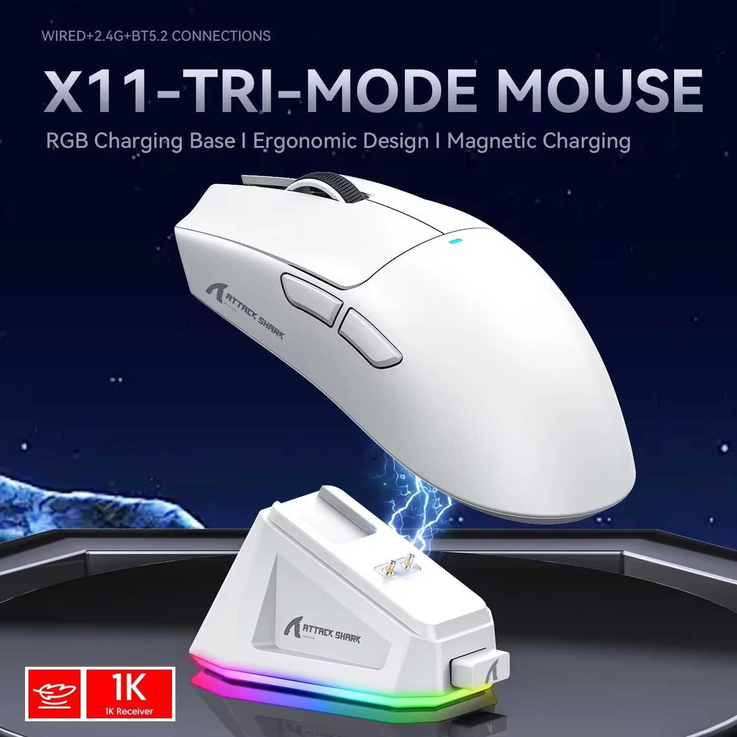 Игровая мышь Attack Shark X11 PAW3311 Bluetooth White