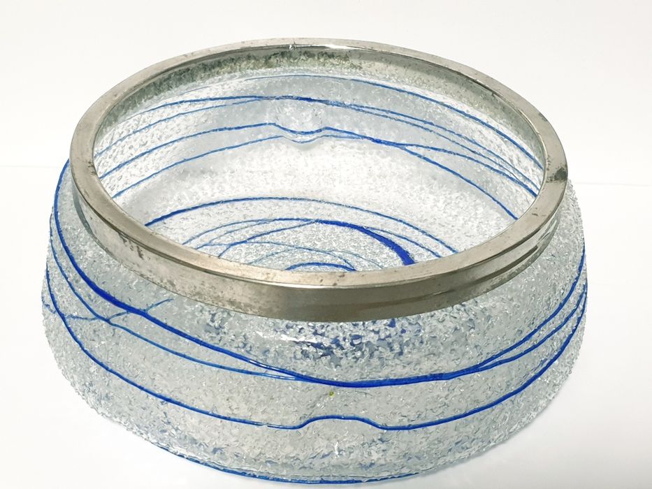 Rara taça vintage em vidro artístico craquele bicolor