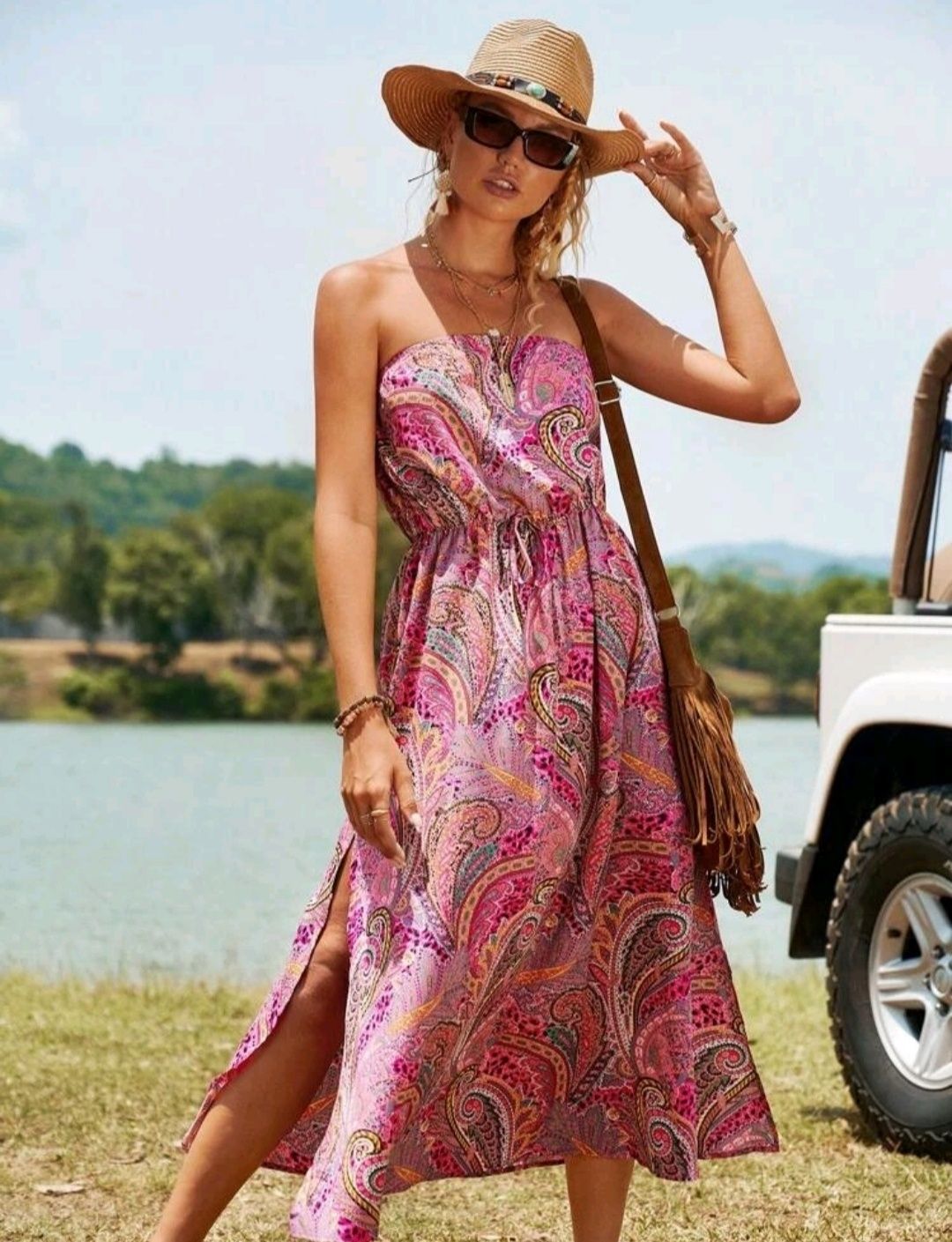 Nowa letnia różowa sukienka Shein XS/S boho