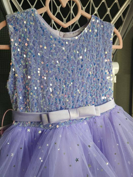 Дитяча шикарна фіолетова золота пишна сукня зі шлейфом 4 5 6 7 8 9 рок