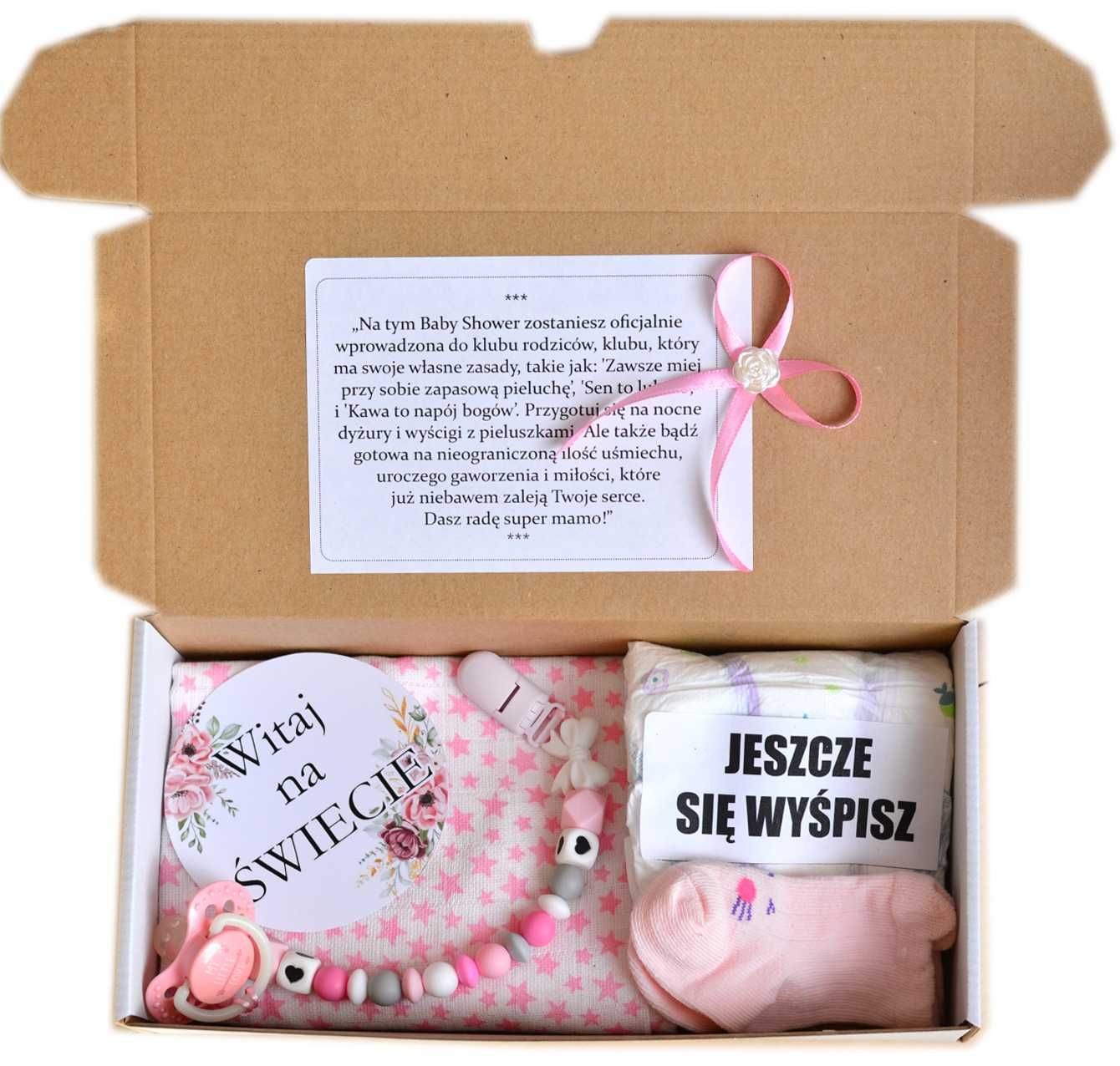 Elegancko pakowany box prezent dla dziewczynki na BABY SHOWER