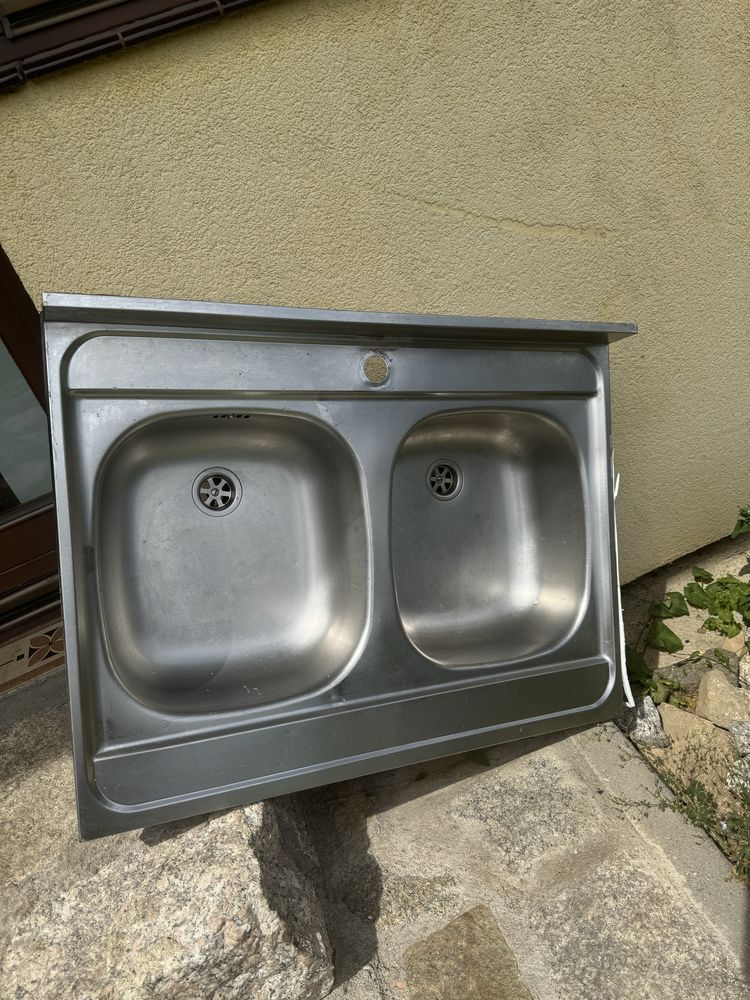 Zlewozmywak dwukomorowy  srebrny 80 cm