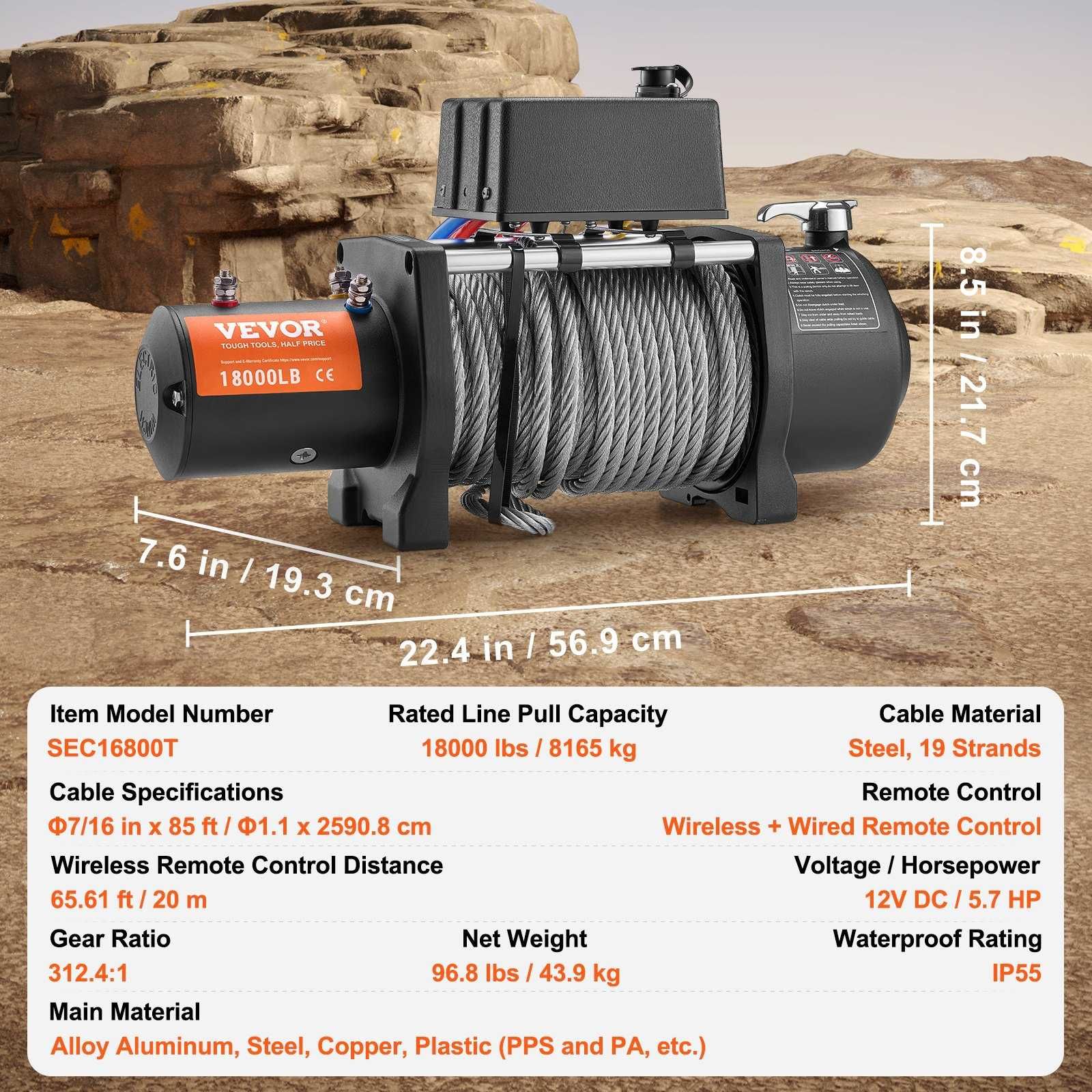 [NOVO] Guincho Elétrico c/ Comando para 4x4 • 8.2 Toneladas • Cabo Aço