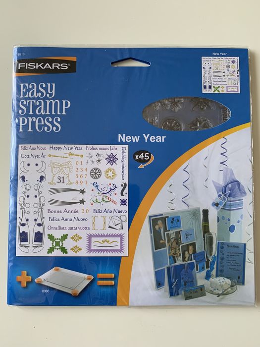 Zestaw stempli akrylowych nowy rok, Fiskars Easy stamp press New Year