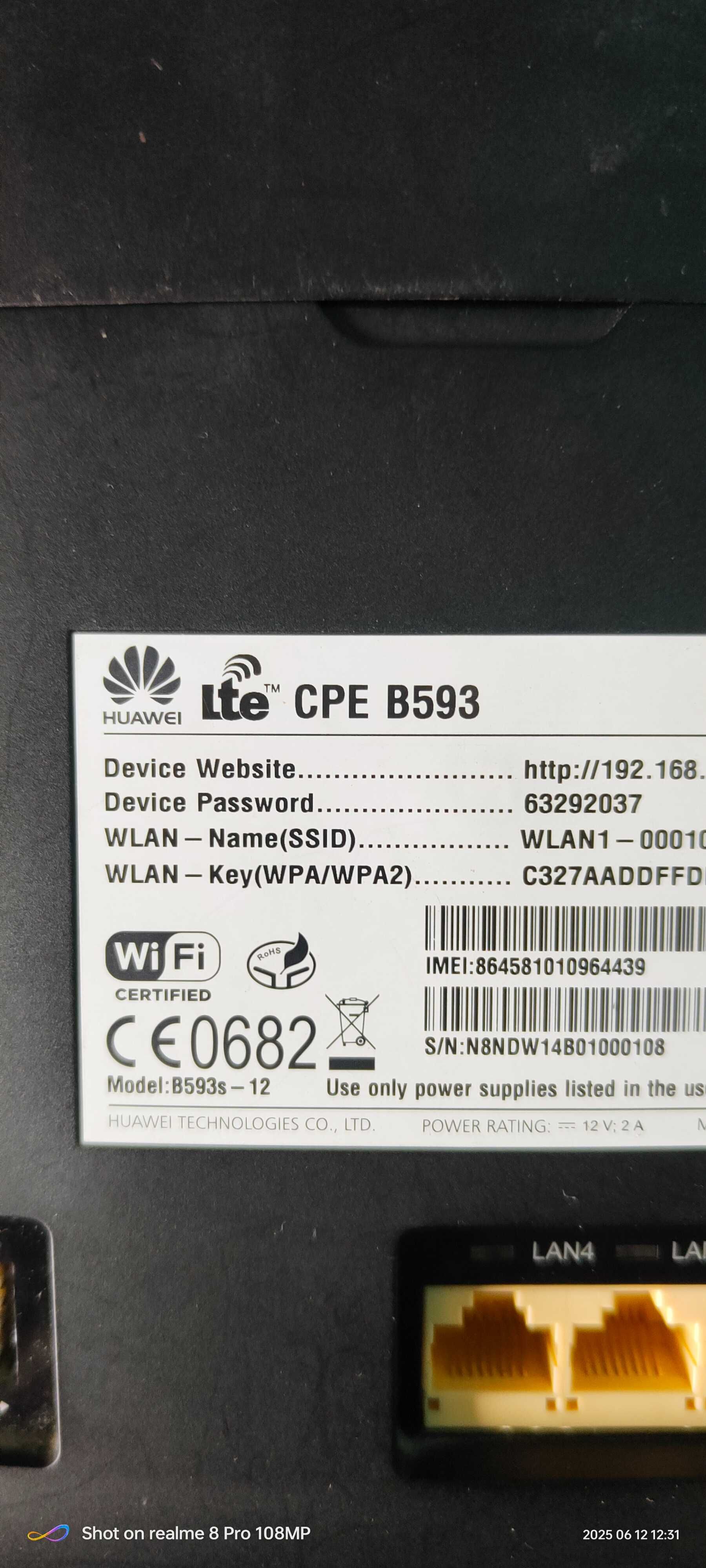 Router Huawei B593S LTE SIM MODEM WiFi + 2 anteny