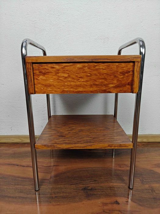 Szafki nocne stolik Chrom Dąb Ciemny Brąz Modernizm Art Deco Bauhaus