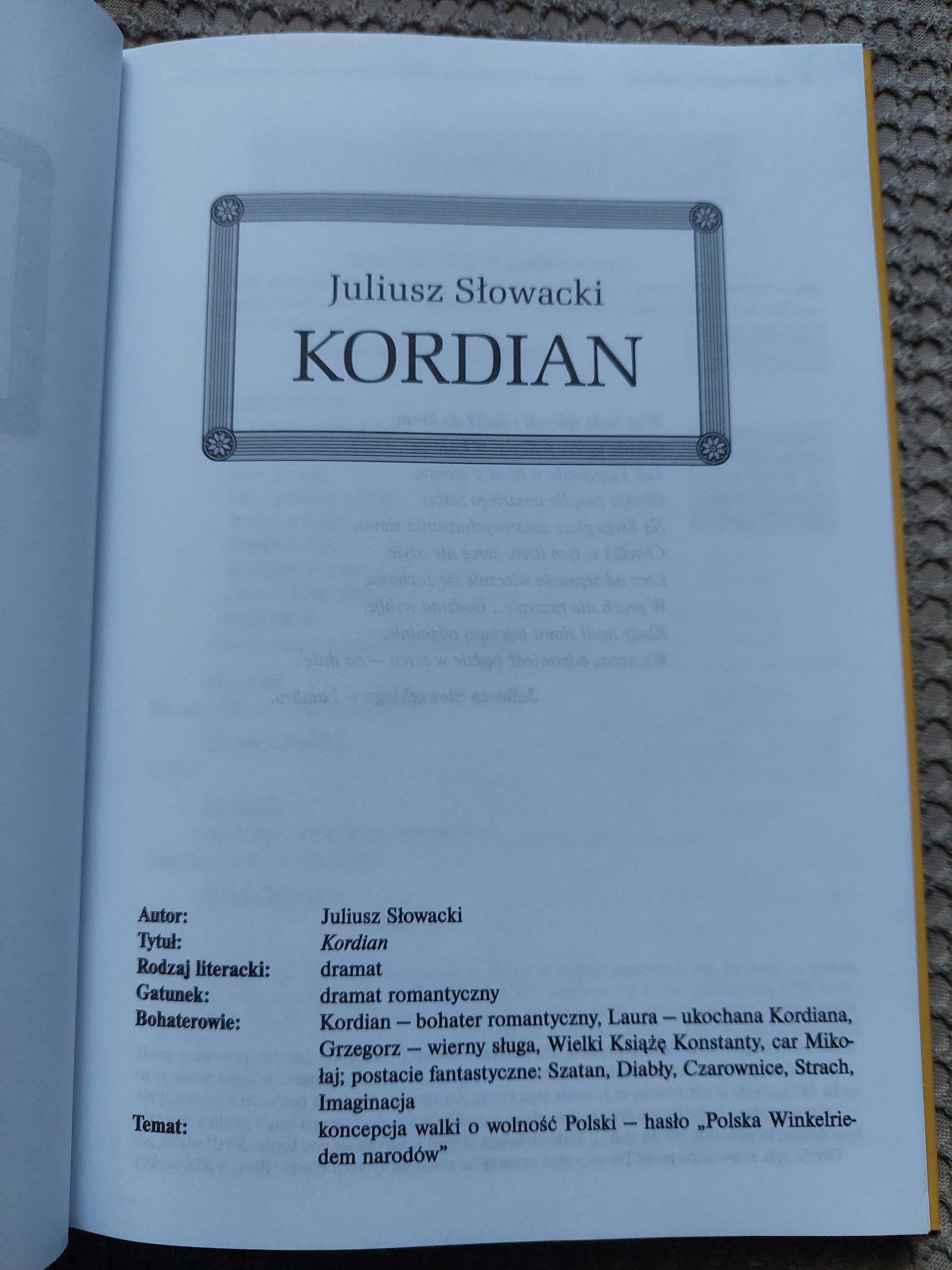 lektura z opracowaniem "Kordian" Juliusz Słowacki