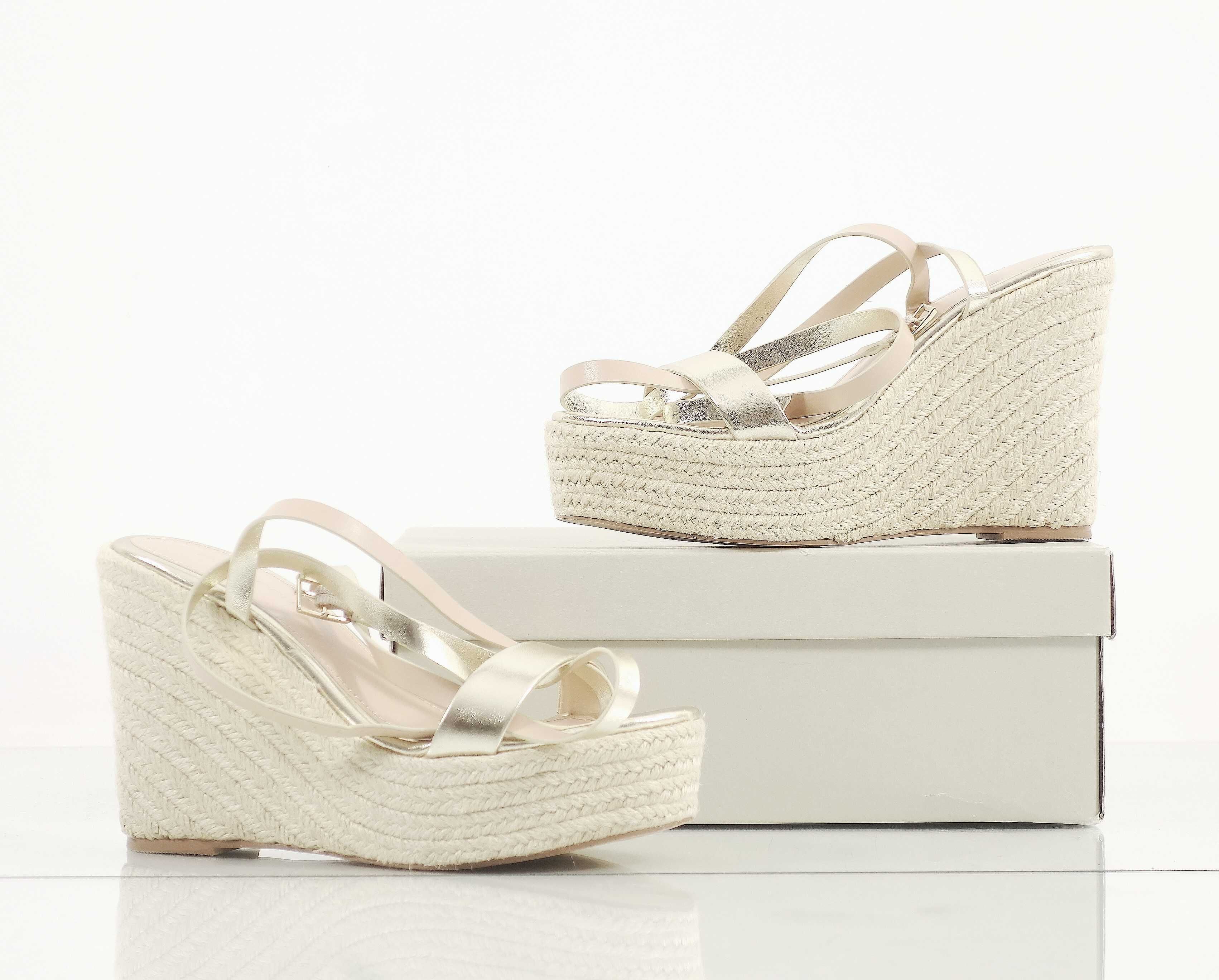 Even&Odd Nowe Sandały Espadryle na koturnie gold złote * 36