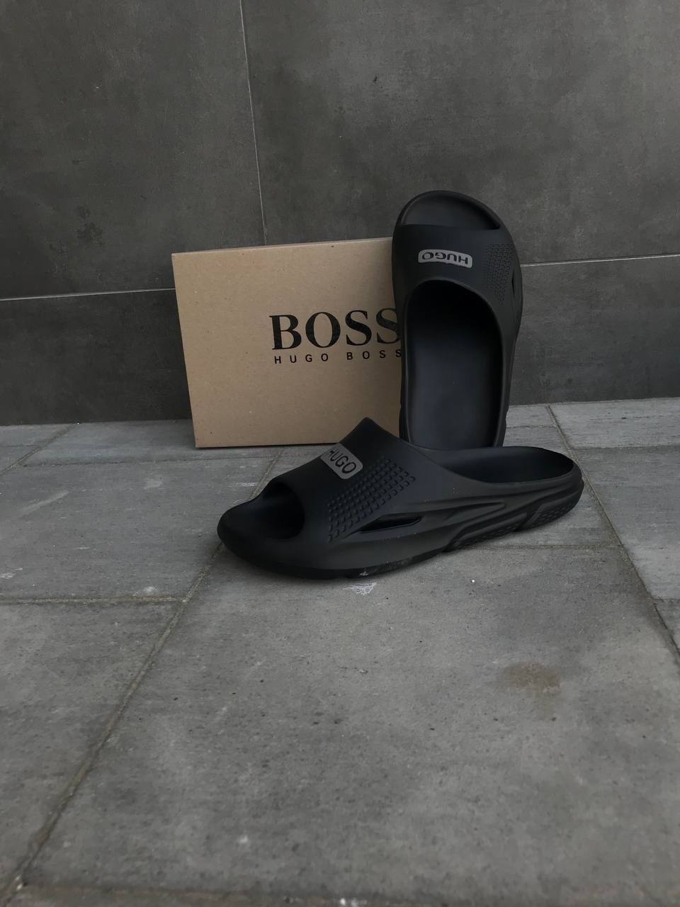 Мужские шлепанцы Hugo Boss Черные летние тапочки Нюго Бос