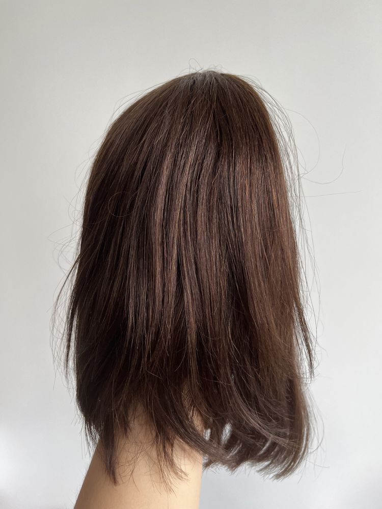 Brazowa peruka 100% naturalne wlosie long bob