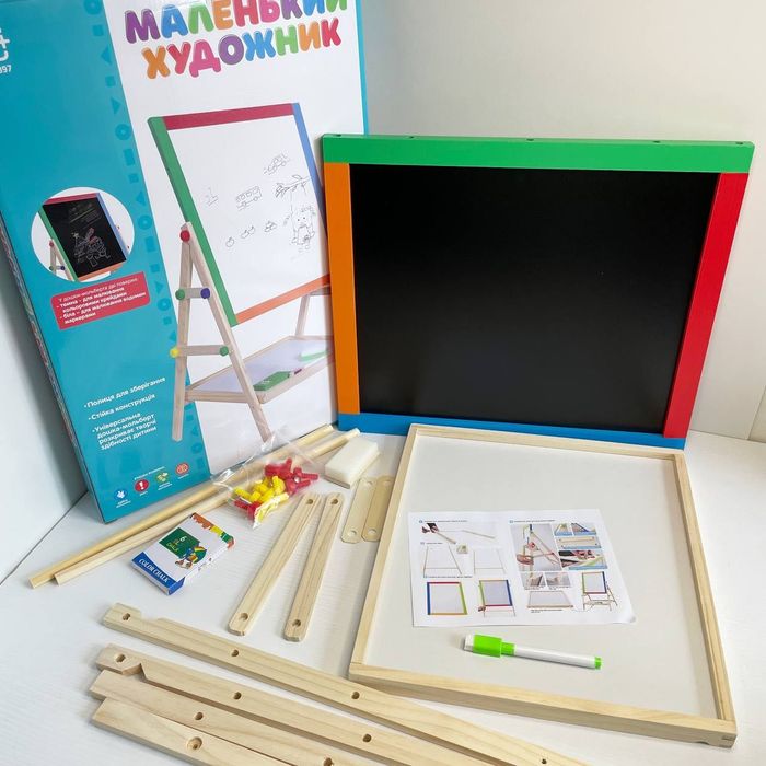 АКЦІЯ‼️Дерев’яний двосторонній мольберт MD 0897 — крейда, магніт, ціна