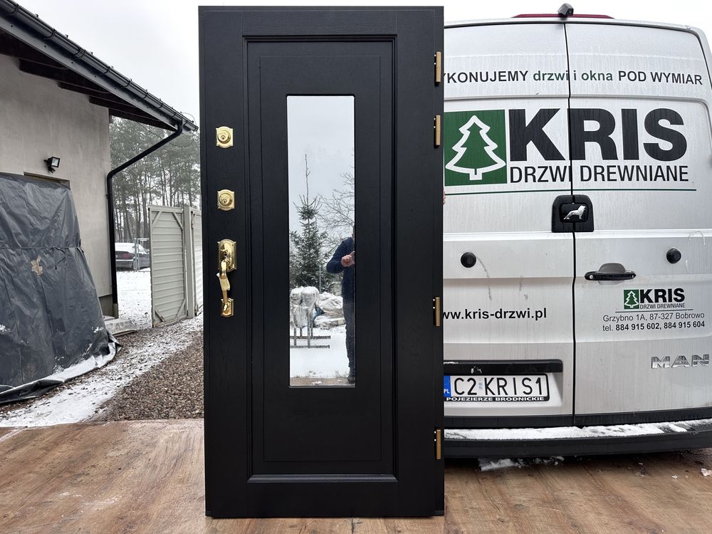 Drzwi zewnętrzne drewniane czarne Schlage Amerykańskie Cała Polska