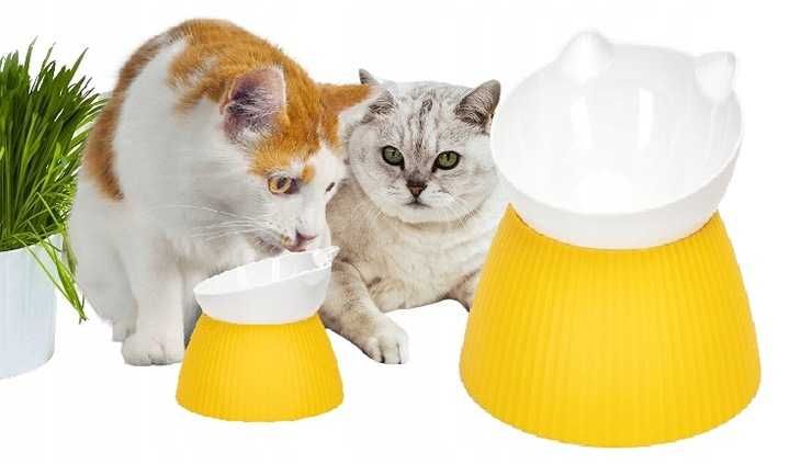 Miska dla kota miseczka zółta podwyższona wysoka miska na stojaku 0,25