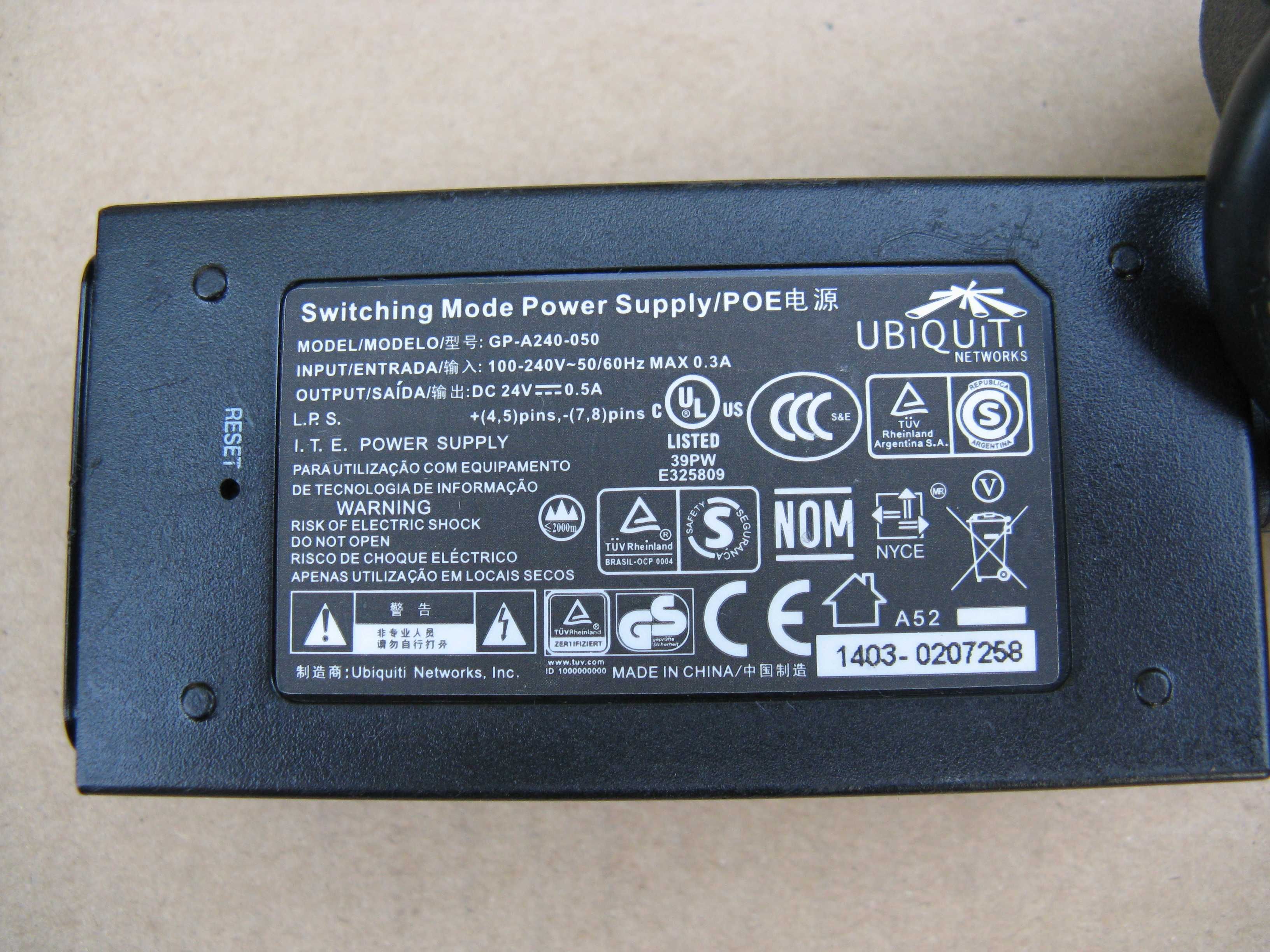 Zasilacz PoE Ubiquiti 24V 0,5A