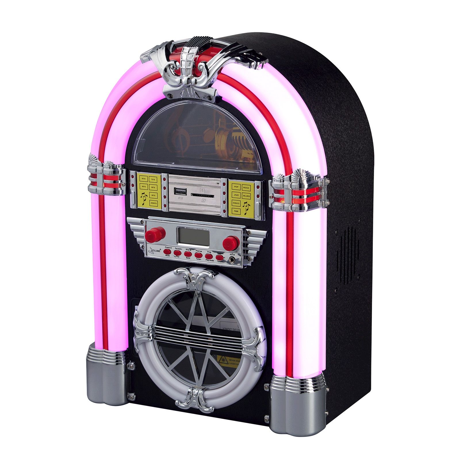 Retro Wieża Szafa Grającą NEWTRO JUKEBOX Radio FM Odtwarzacz CD USB SD
