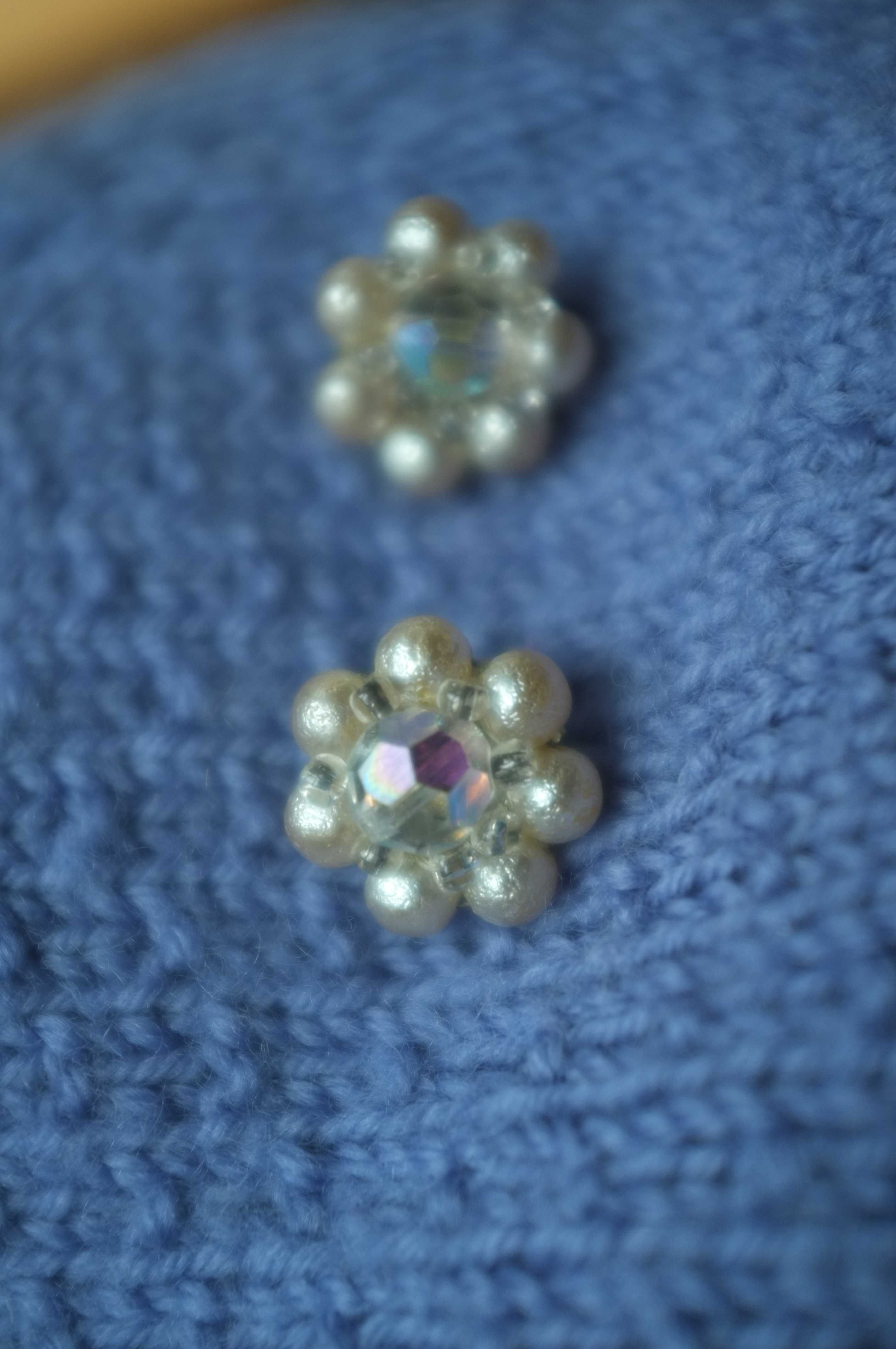 duże perłowe klipsy kwiatki real vintage kryształki retro wieczorowe